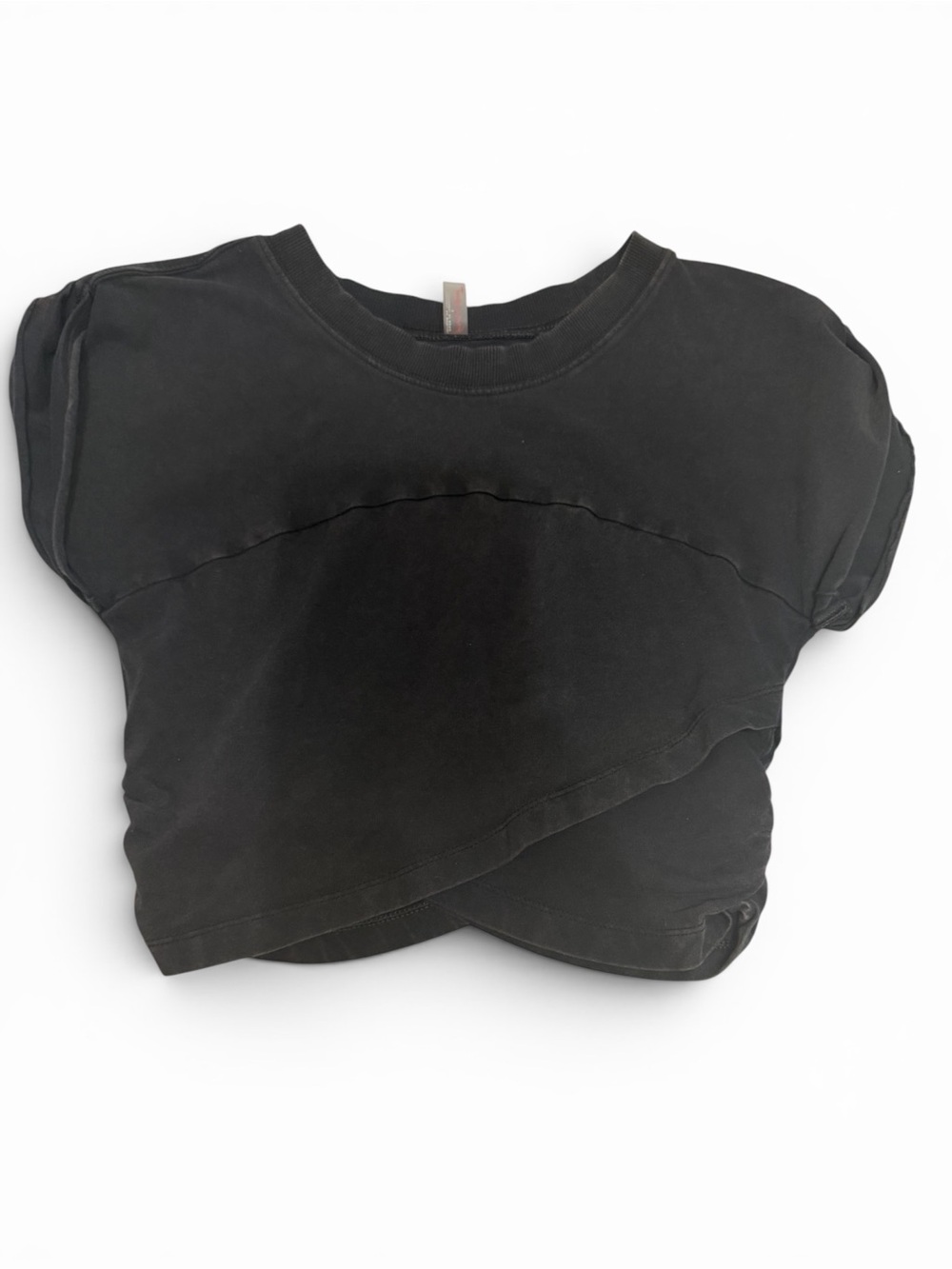 Free People Black Crop Top Size Small Oversized Boxy Wrap Hem Tee